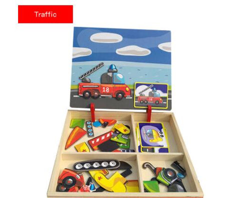 Montessori Magnetic Fun Puzzle Children's Wooden Puzzle Box Game Cartoon Educational Painting Toys For Children Gift Antistress