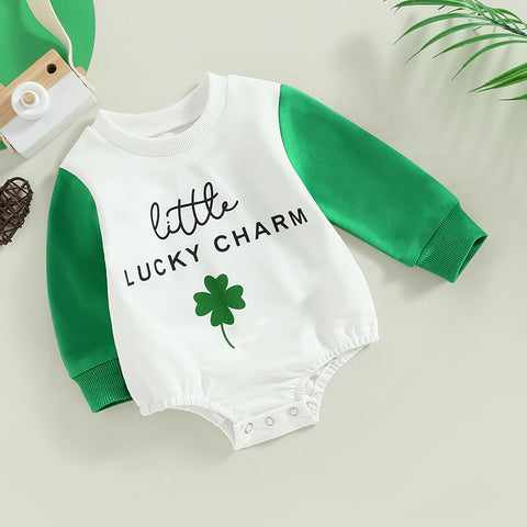 2022-11-19 Lioraitiin 0-18M Baby Boys Girls St Patrick's Day Bodysuit Long Sleeve Crew Neck Four-leaf Clover Print Jumpsuit