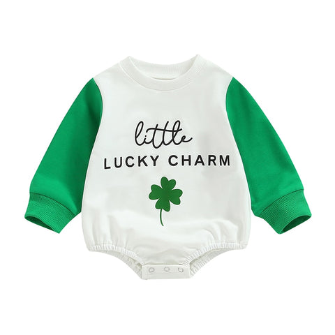 2022-11-19 Lioraitiin 0-18M Baby Boys Girls St Patrick's Day Bodysuit Long Sleeve Crew Neck Four-leaf Clover Print Jumpsuit