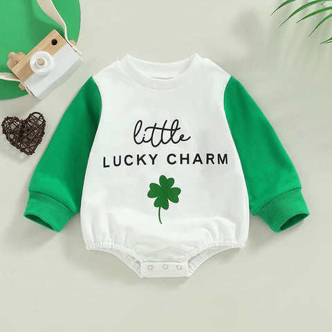 2022-11-19 Lioraitiin 0-18M Baby Boys Girls St Patrick's Day Bodysuit Long Sleeve Crew Neck Four-leaf Clover Print Jumpsuit