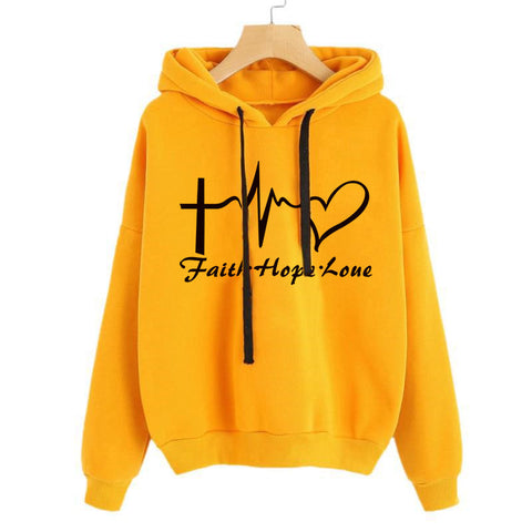 Heart Print Hoodie Sweatshirt Pullover Tops Women Long Sleeve Sports Clothes